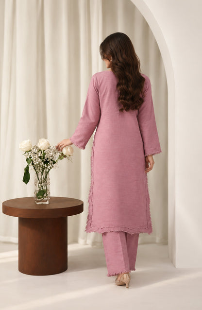 Amaya by Amna Khadija Embroidered Khaddar Stitched 2 Piece Co-ord Set - AKAW-01 - AM26AYA - Pink - Winter Collection
