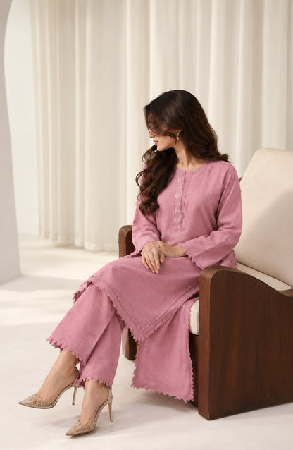 Amaya by Amna Khadija Embroidered Khaddar Stitched 2 Piece Co-ord Set - AKAW-01 - AM26AYA - Pink - Winter Collection
