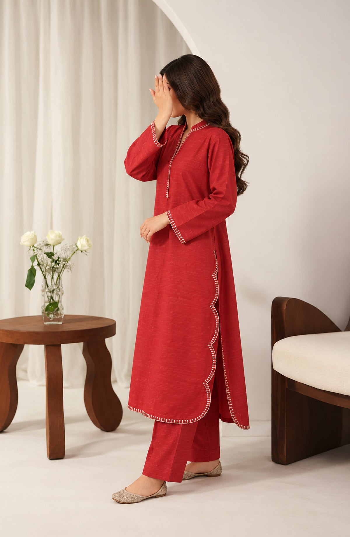 Amaya by Amna Khadija Embroidered Khaddar Stitched 2 Piece Co-ord Set - AKAW-06 - AM26AYA - Red - Winter Collection