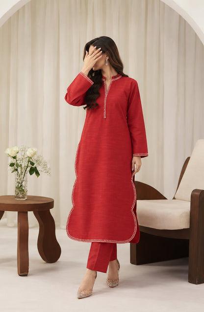 Amaya by Amna Khadija Embroidered Khaddar Stitched 2 Piece Co-ord Set - AKAW-06 - AM26AYA - Red - Winter Collection