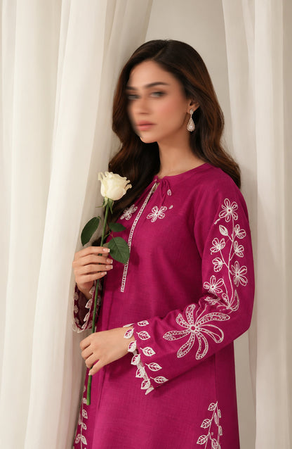 Amaya by Amna Khadija Embroidered Khaddar Stitched 2 Piece Co-ord Set - AKAW-07 - AM26AYA - Pink - Winter Collection