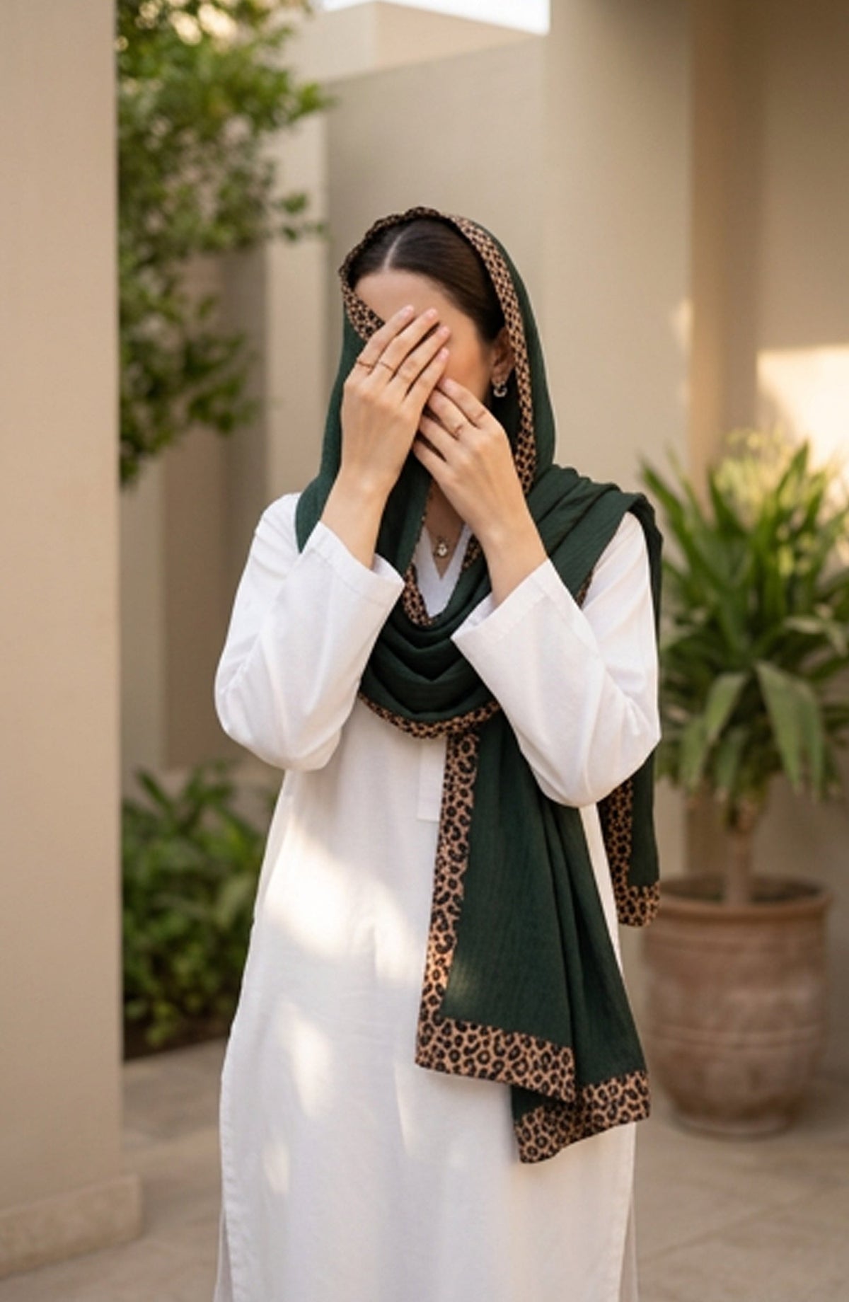 Amna Khadija Cheetah-Print Chiffon Stole - AKW-11 - AM26STL - Green - Winter Collection