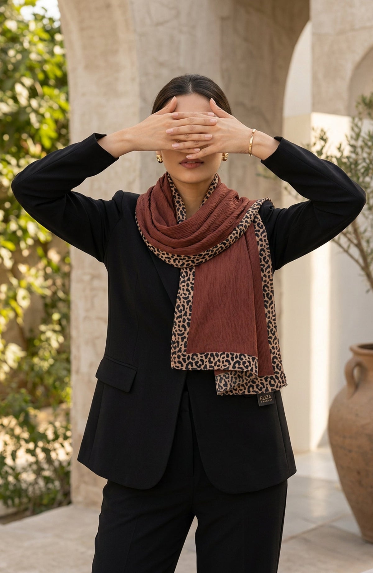 Amna Khadija Cheetah-Print Chiffon Stole - AKW-14 - AM26STL - Brown - Winter Collection