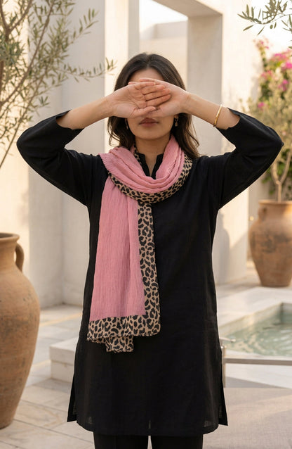 Amna Khadija Cheetah-Print Chiffon Stole - AKW-21 - AM26STL - Pink - Winter Collection