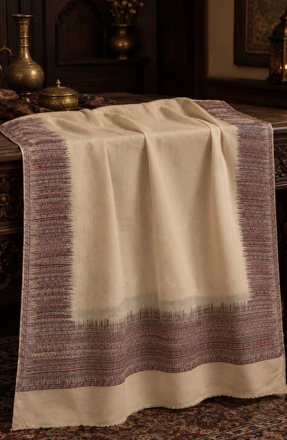 Amna Khadija Kanni Wool Jacquard Shawl - D-01 - AM26GW - Fawn - Winter Collection