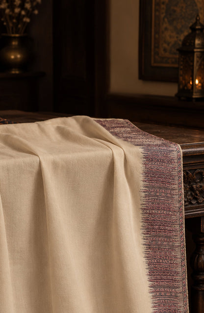Amna Khadija Kanni Wool Jacquard Shawl - D-01 - AM26GW - Fawn - Winter Collection