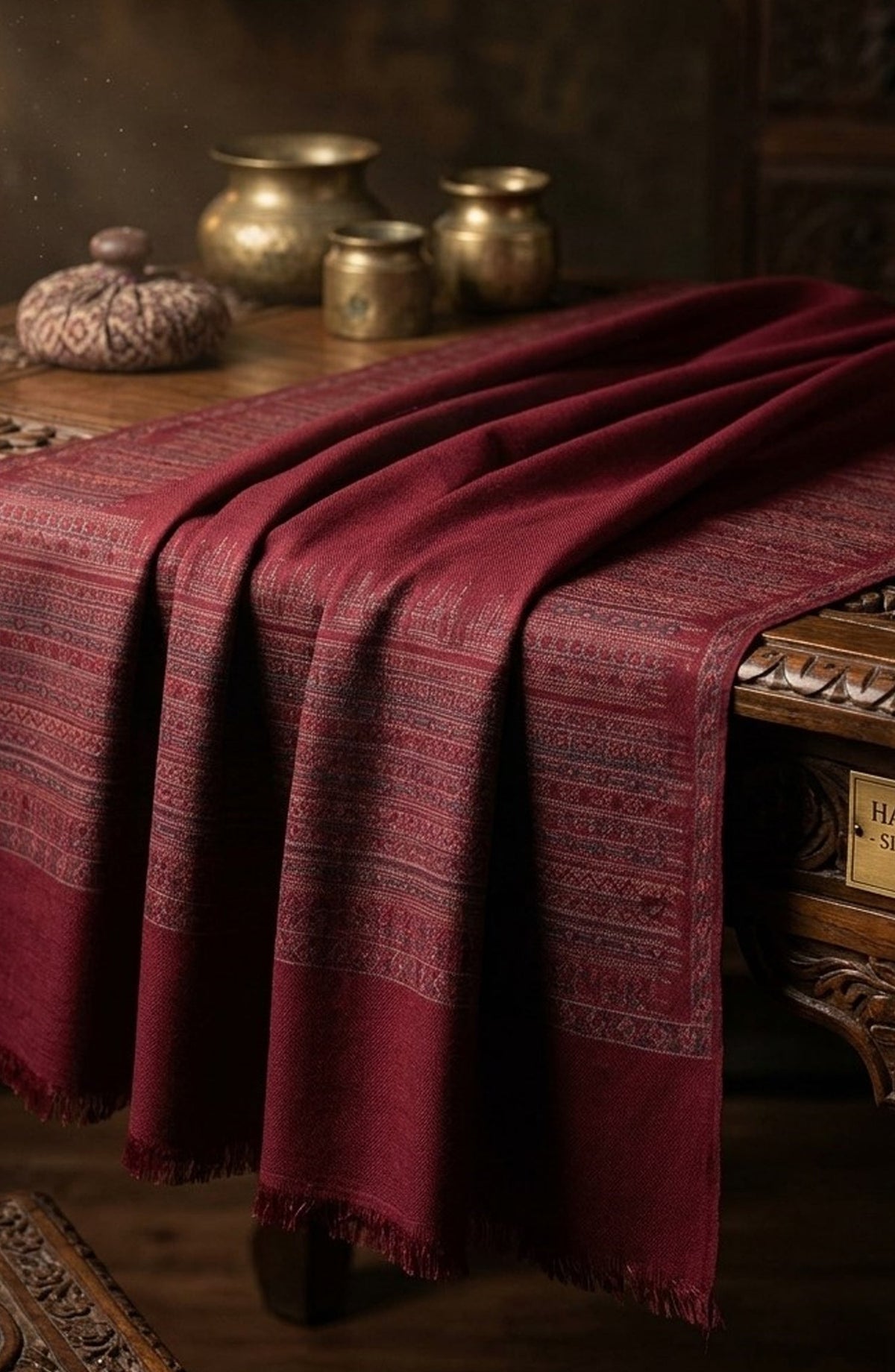 Amna Khadija Kanni Wool Jacquard Shawl - D-03 - AM26GW - Maroon - Winter Collection