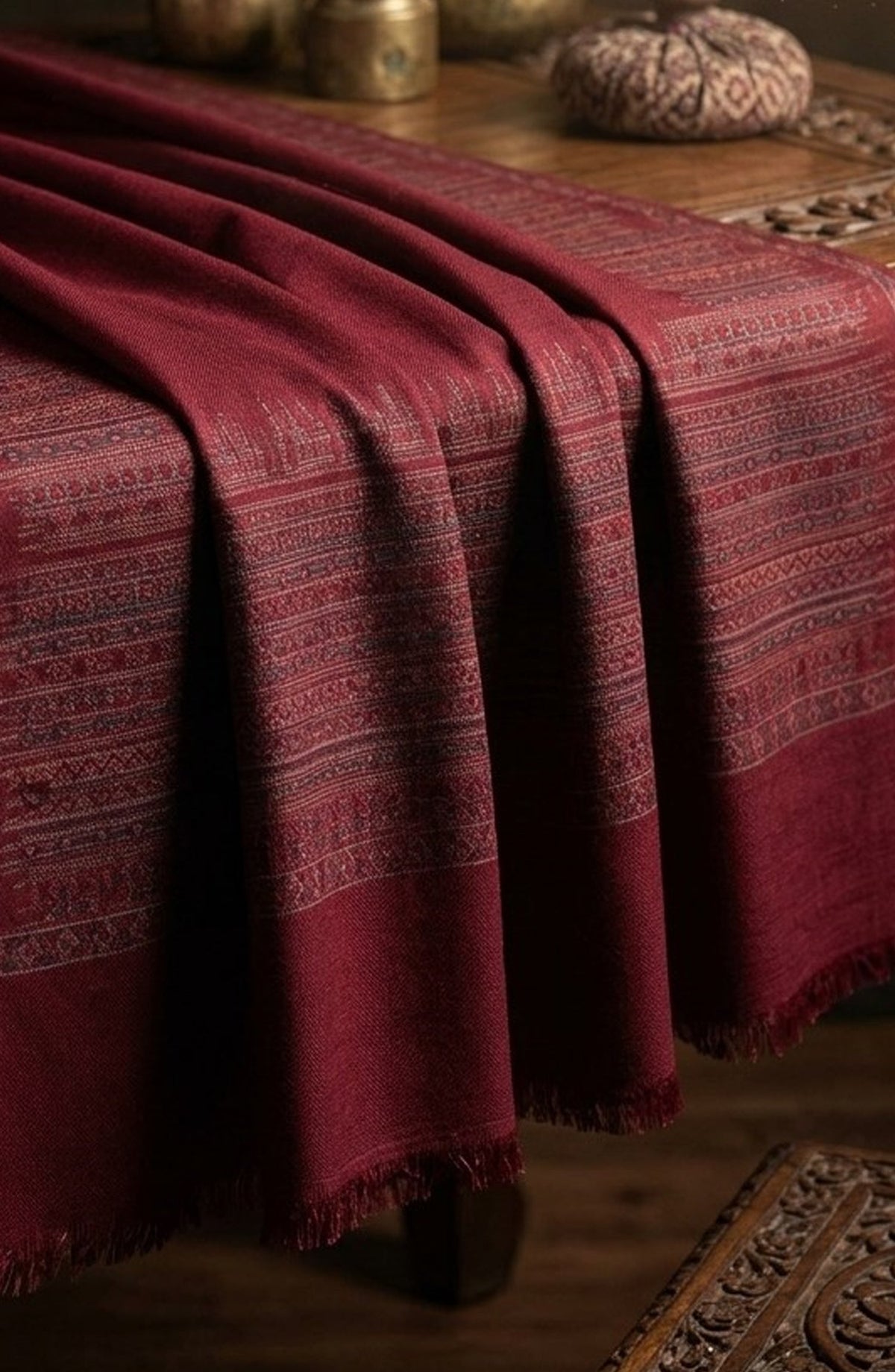 Amna Khadija Kanni Wool Jacquard Shawl - D-03 - AM26GW - Maroon - Winter Collection