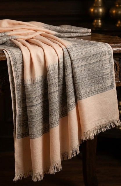 Amna Khadija Kanni Wool Jacquard Shawl - D-04 - AM26GW - Skin - Winter Collection