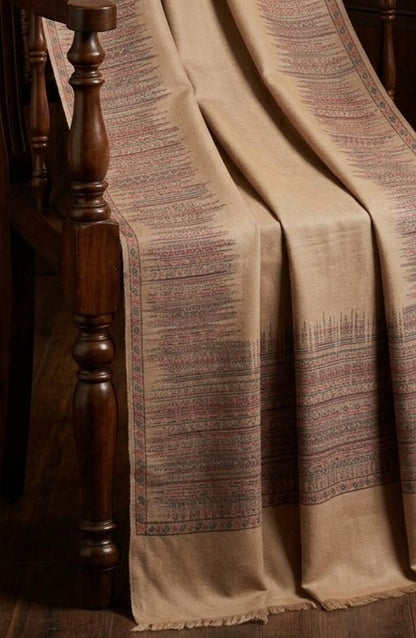 Amna Khadija Kanni Wool Jacquard Shawl - D-06 - AM26GW - Fawn - Winter Collection