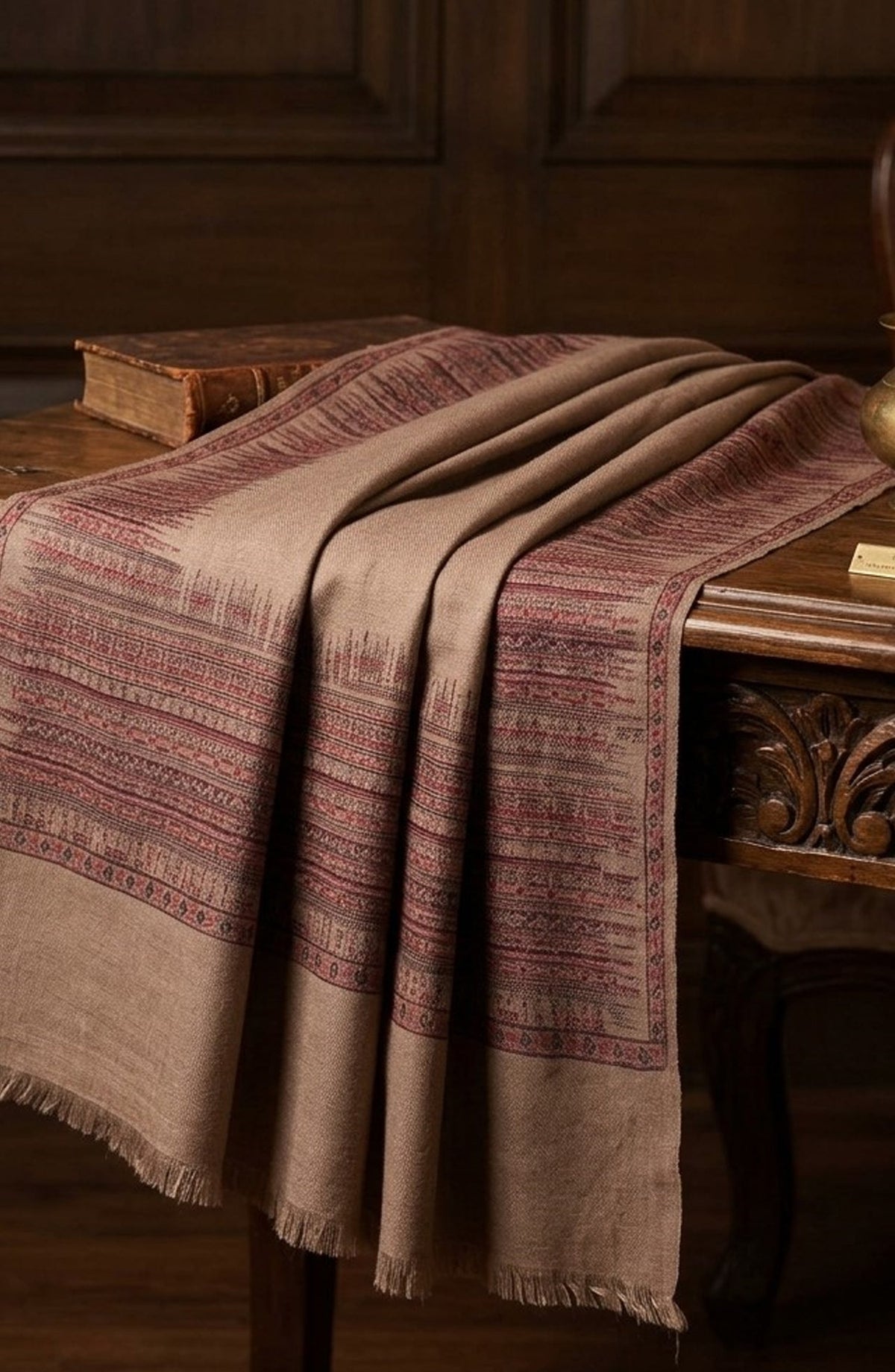 Amna Khadija Kanni Wool Jacquard Shawl - D-09 - AM26GW - Beige - Winter Collection