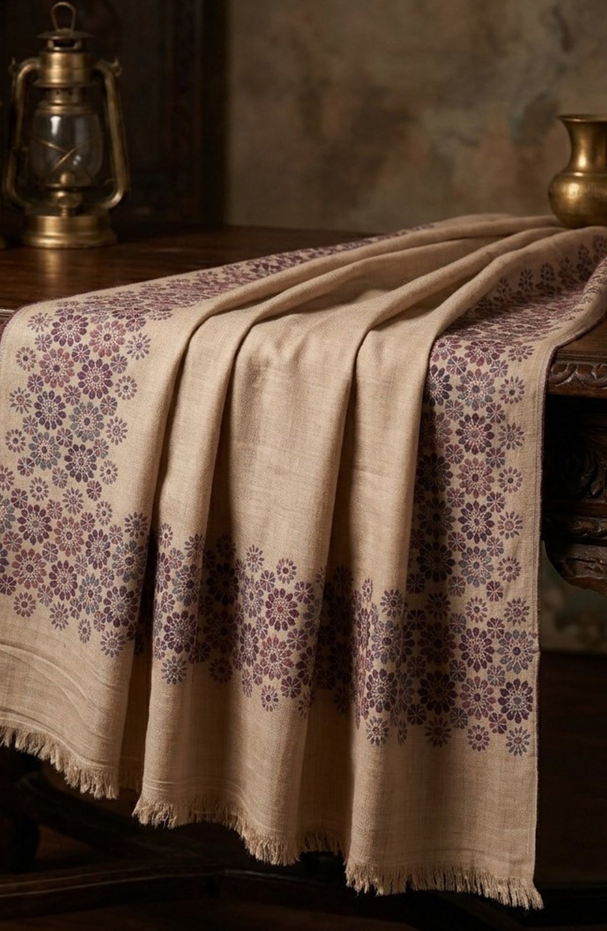 Amna Khadija Kanni Wool Jacquard Shawl - D-11 - AM26GW - Fawn - Winter Collection