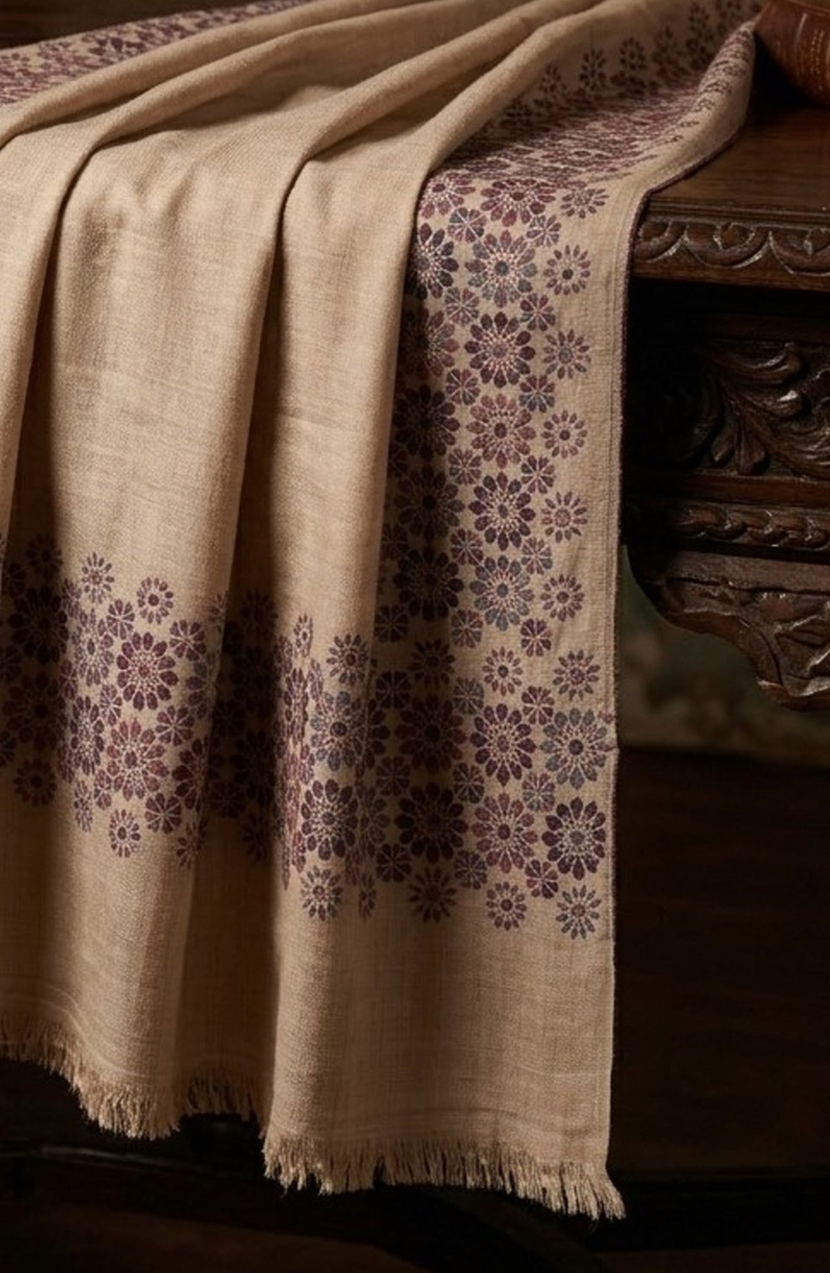 Amna Khadija Kanni Wool Jacquard Shawl - D-11 - AM26GW - Fawn - Winter Collection