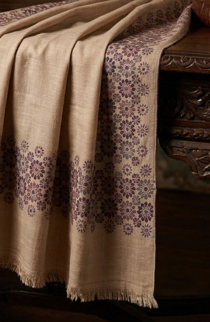 Amna Khadija Kanni Wool Jacquard Shawl - D-11 - AM26GW - Fawn - Winter Collection