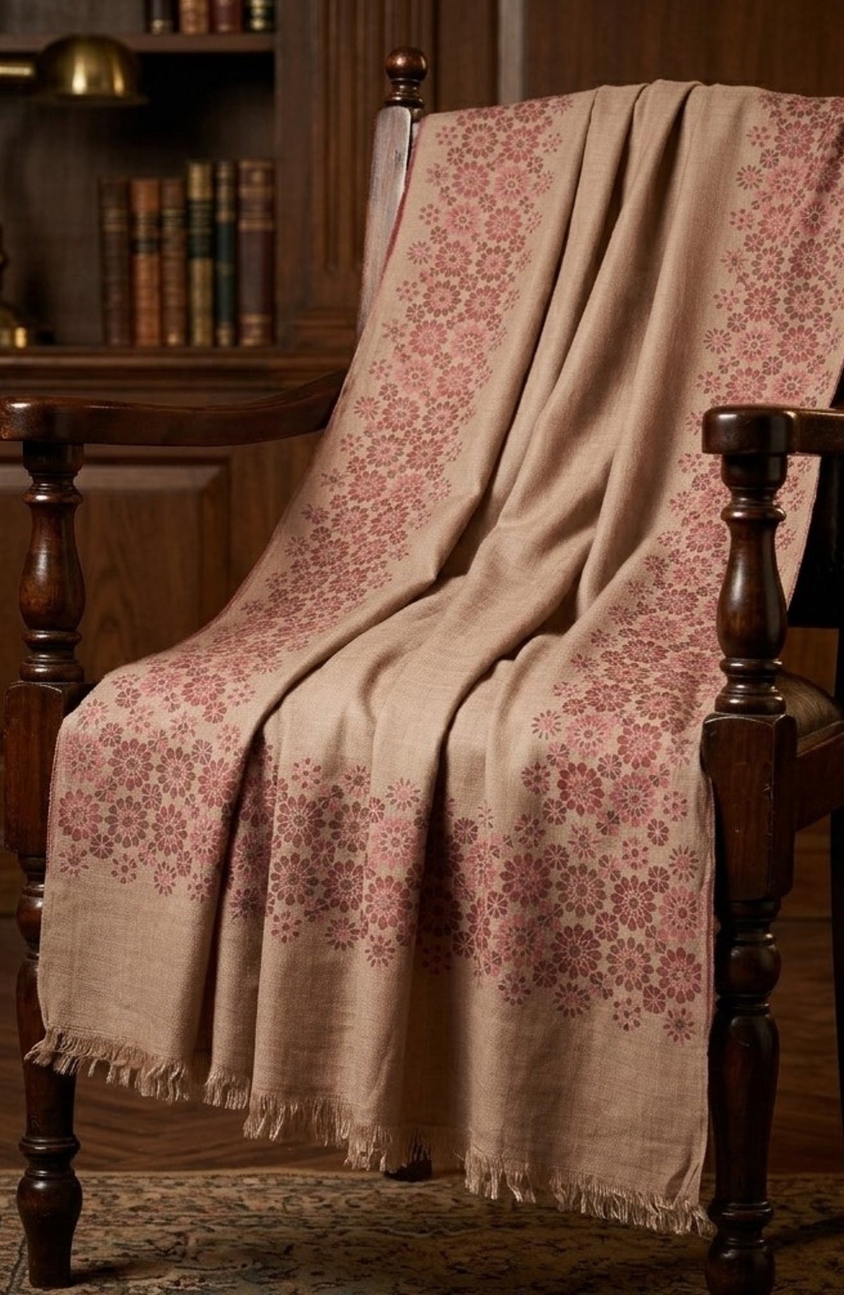 Amna Khadija Kanni Wool Jacquard Shawl - D-12 - AM26GW - Light Beige - Winter Collection