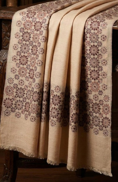 Amna Khadija Kanni Wool Jacquard Shawl - D-13 - AM26GW - Skin - Winter Collection