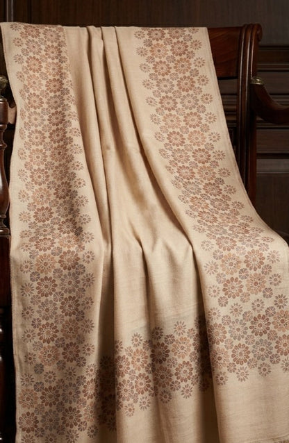 Amna Khadija Kanni Wool Jacquard Shawl - D-14 - AM26GW - Fawn - Winter Collection