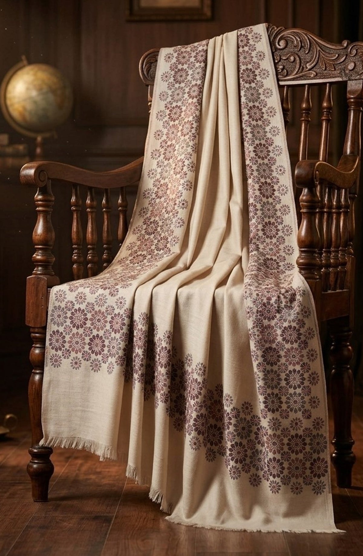 Amna Khadija Kanni Wool Jacquard Shawl - D-15 - AM26GW - Fawn - Winter Collection