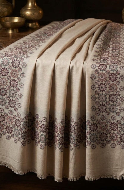 Amna Khadija Kanni Wool Jacquard Shawl - D-15 - AM26GW - Fawn - Winter Collection