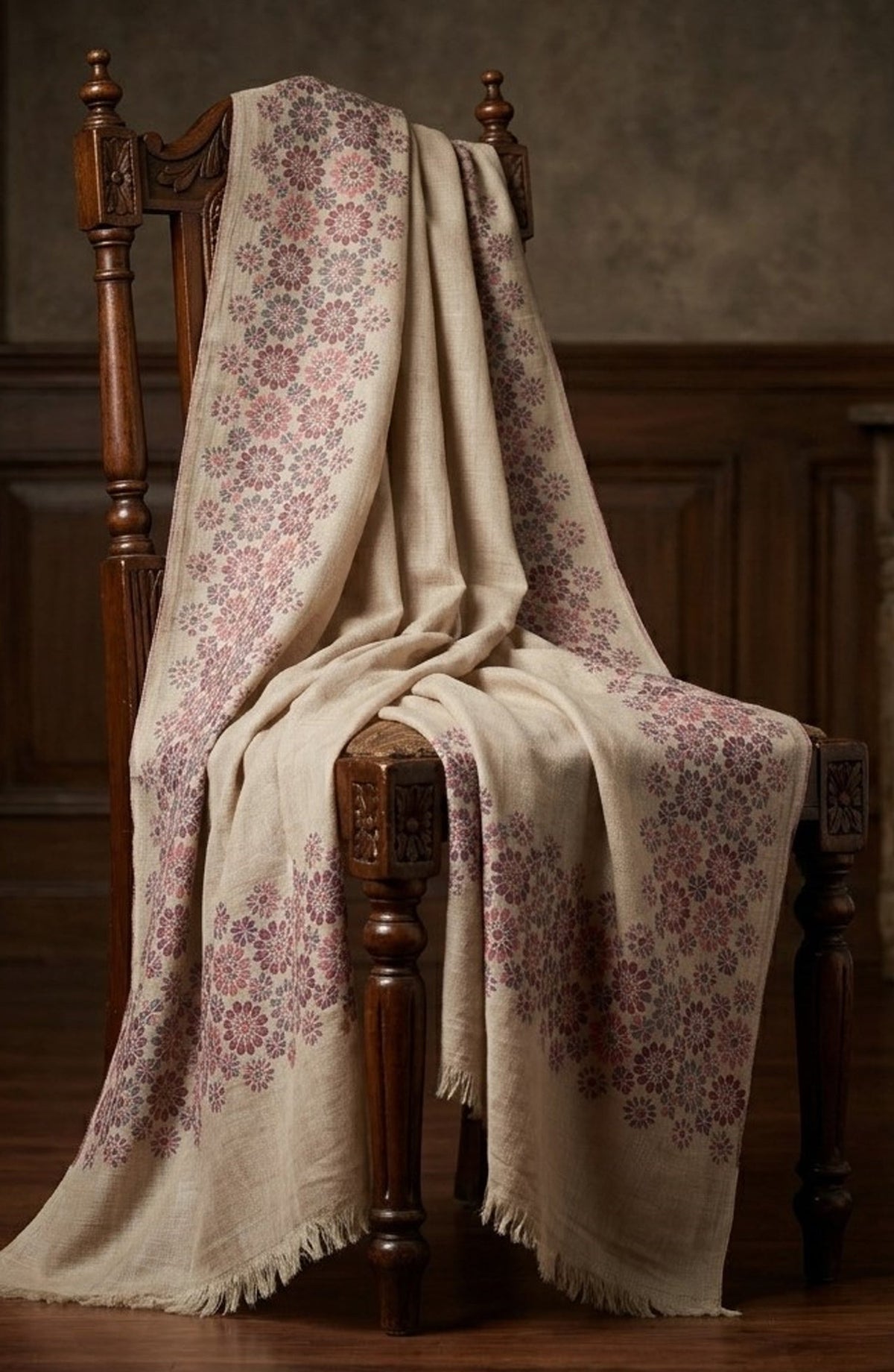 Amna Khadija Kanni Wool Jacquard Shawl - D-16 - AM26GW - Fawn - Winter Collection