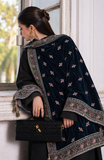 Amna Khadija Mehraab Luxury Embroidered Velvet Shawl - AKM-03 - AM26MHR - Blue - Winter Collection