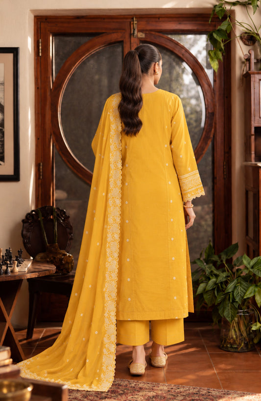 Amna Khadija Noor-e-Nawab Lucknowi Embroidered Cotton Stitched 3 Piece Suit - AKNNL-01 - AM26LKH - Yellow - Winter Collection