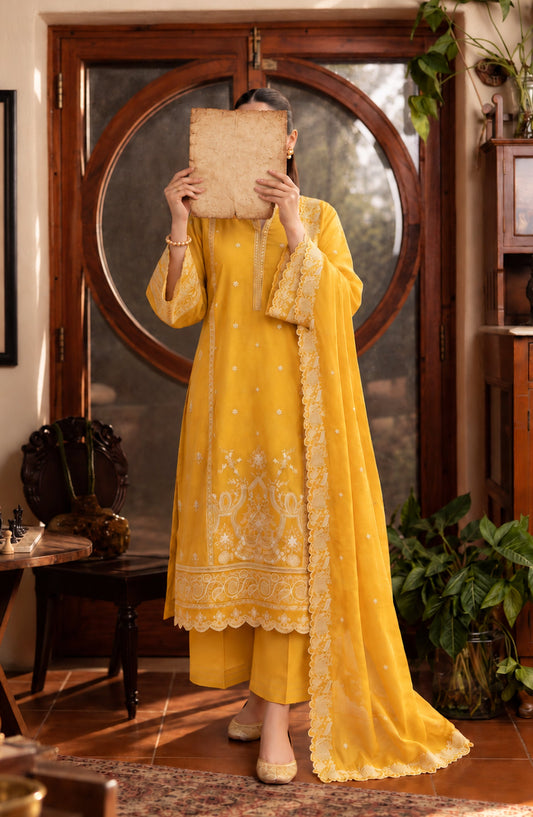 Amna Khadija Noor-e-Nawab Lucknowi Embroidered Cotton Stitched 3 Piece Suit - AKNNL-01 - AM26LKH - Yellow - Winter Collection