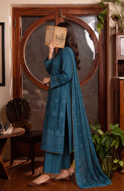 Amna Khadija Noor-e-Nawab Lucknowi Embroidered Cotton Stitched 3 Piece Suit - AKNNL-03 - AM26LKH - Blue - Winter Collection