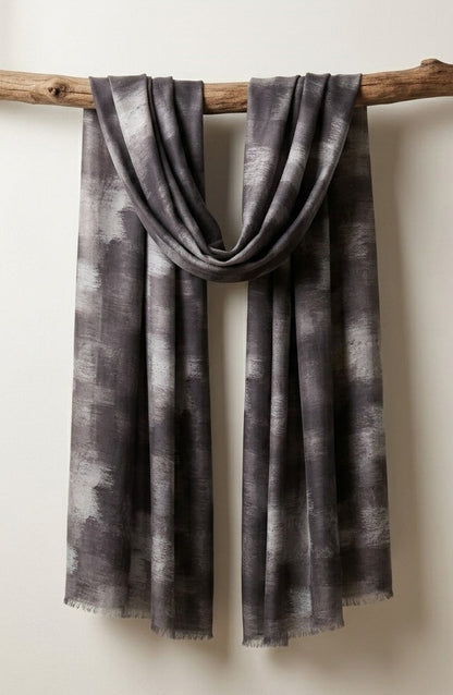 Amna Khadija Printed Twill Pure Lawn Stole - ALS-04 - AM26LST - Charcoal - Winter Collection