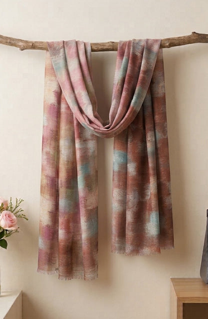 Amna Khadija Printed Twill Pure Lawn Stole - ALS-10 - AM26LST - Peach - Winter Collection