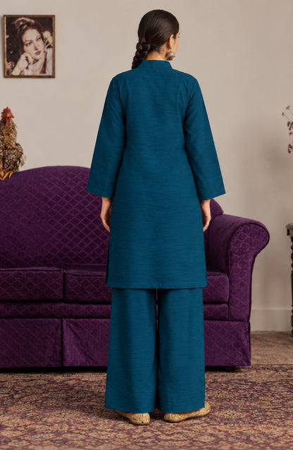 Amna Khadija Twinkle Khaddar Stitched 2 Piece Co-ord Set - AKTK-02 - AM26TWL - Blue - Winter Collection
