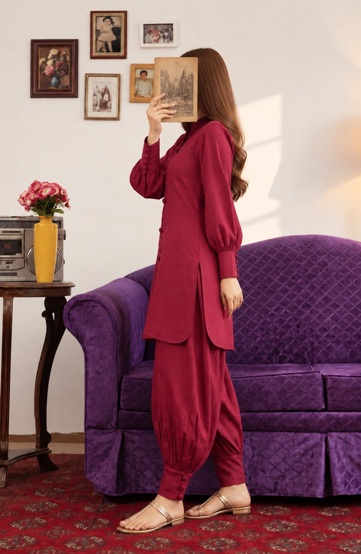Amna Khadija Twinkle Khaddar Stitched 2 Piece Co-ord Set - AKTK-06 - AM26TWL - Red - Winter Collection