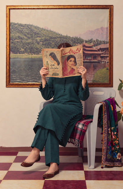 Amna Khadija Twinkle Khaddar Stitched 2 Piece Co-ord Set - AKTK-07 - AM26TWL - Green - Winter Collection
