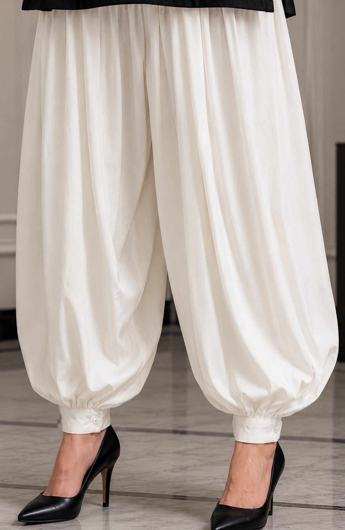 Amna Khadija Malai Boski Balloon Pant - BLN-1 - AKP26BLN - White - Trouser Collection