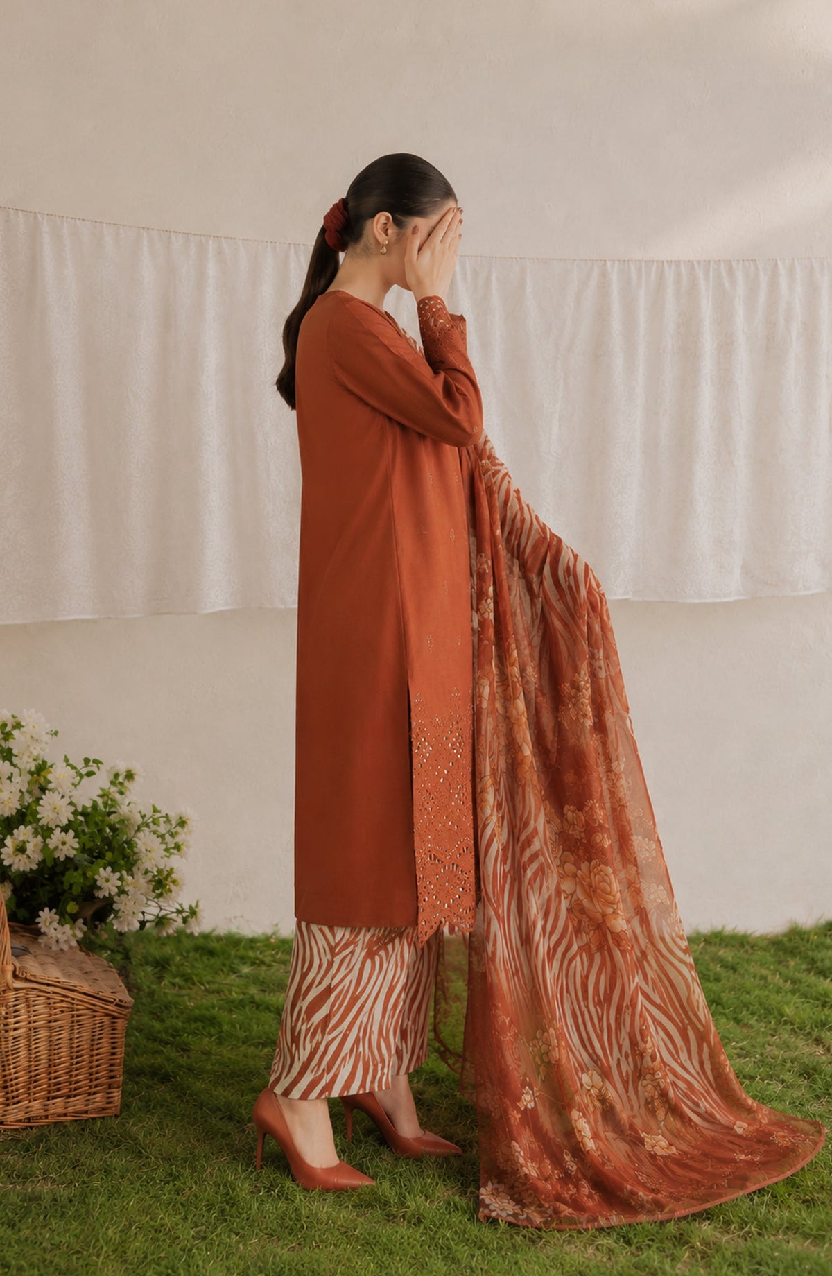 Amna Khadija Bella Doria Chikankari Lawn Unstitched 3 Piece Suit - AKBD-15 - AM26UBD - Orange - Summer Collection