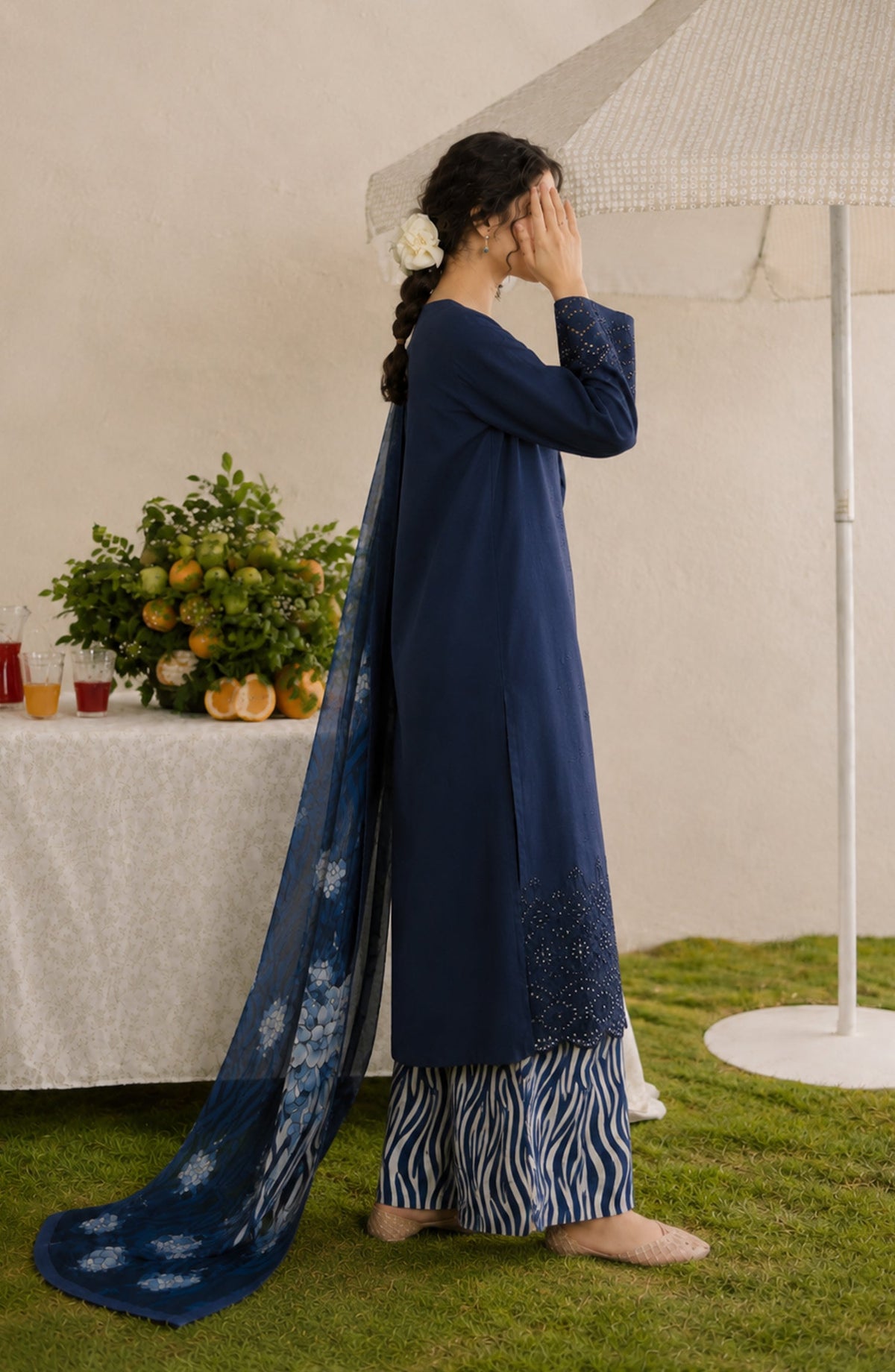 Amna Khadija Bella Doria Chikankari Lawn Unstitched 3 Piece Suit - AKBD-13 - AM26UBD - Blue - Summer Collection