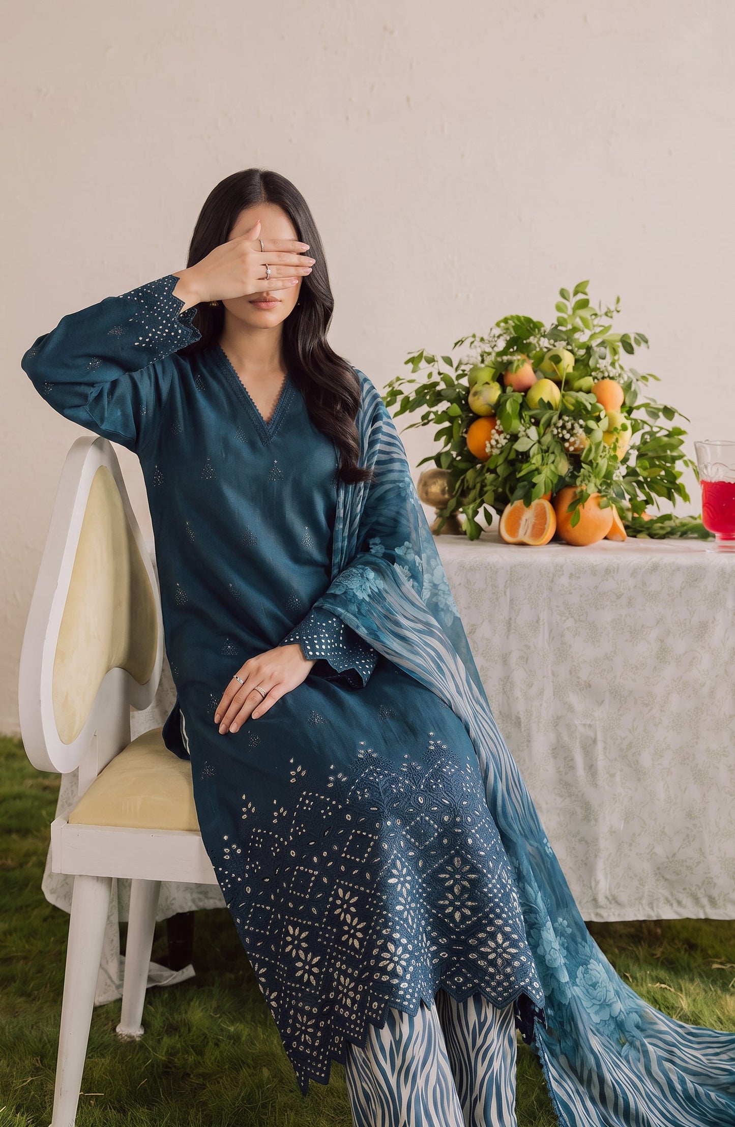 Amna Khadija Bella Doria Chikankari Lawn Unstitched 3 Piece Suit - AKBD-11 - AM26UBD - Blue - Summer Collection