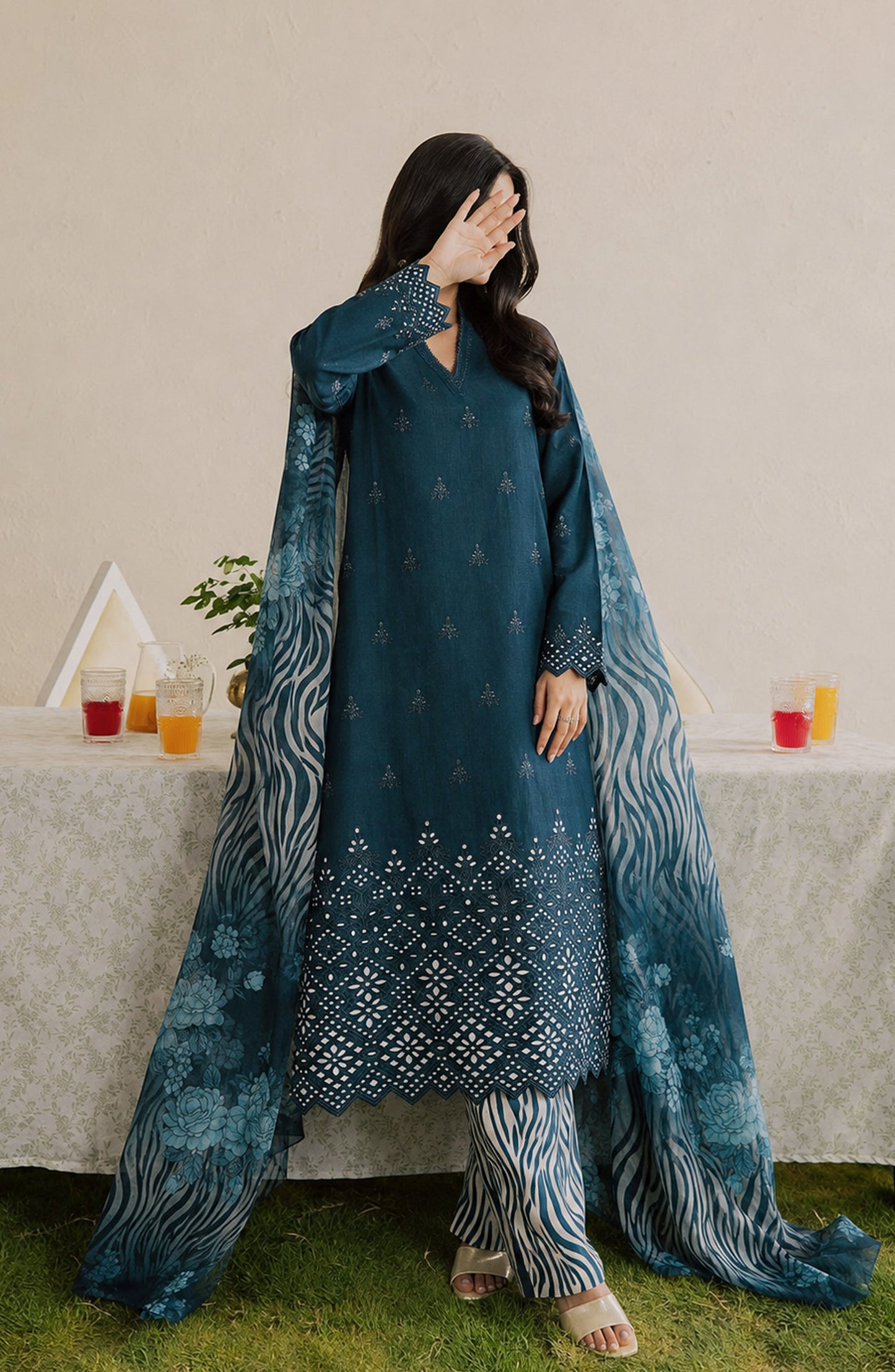 Amna Khadija Bella Doria Chikankari Lawn Unstitched 3 Piece Suit - AKBD-11 - AM26UBD - Blue - Summer Collection