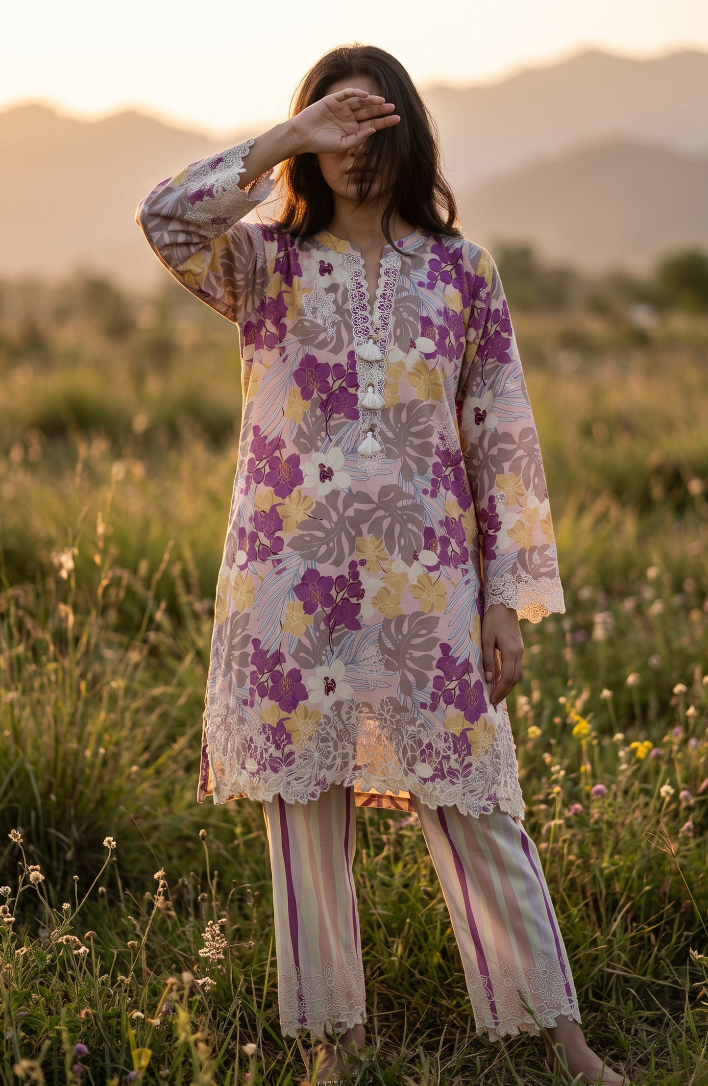 Amna Khadija Embroidered Chikankari Lawn Stitched 2 Piece Co ord Set - AKSE-20 - AM26ETRE - Pink - Summer Collection