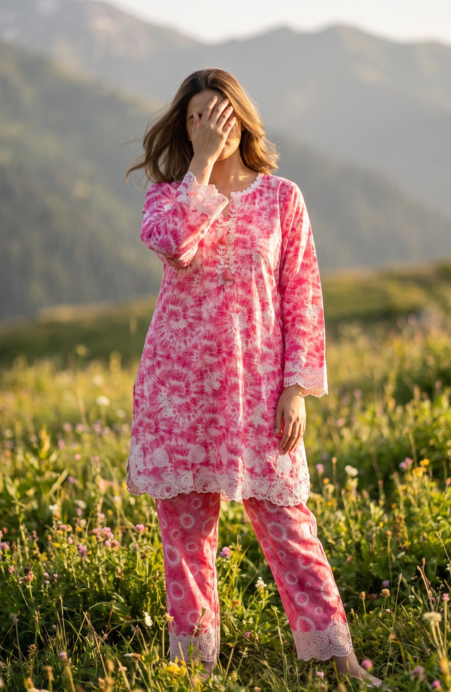 Amna Khadija Embroidered Chikankari Lawn Stitched 2 Piece Co ord Set - AKSE-21 - AM26ETRE - Pink - Summer Collection