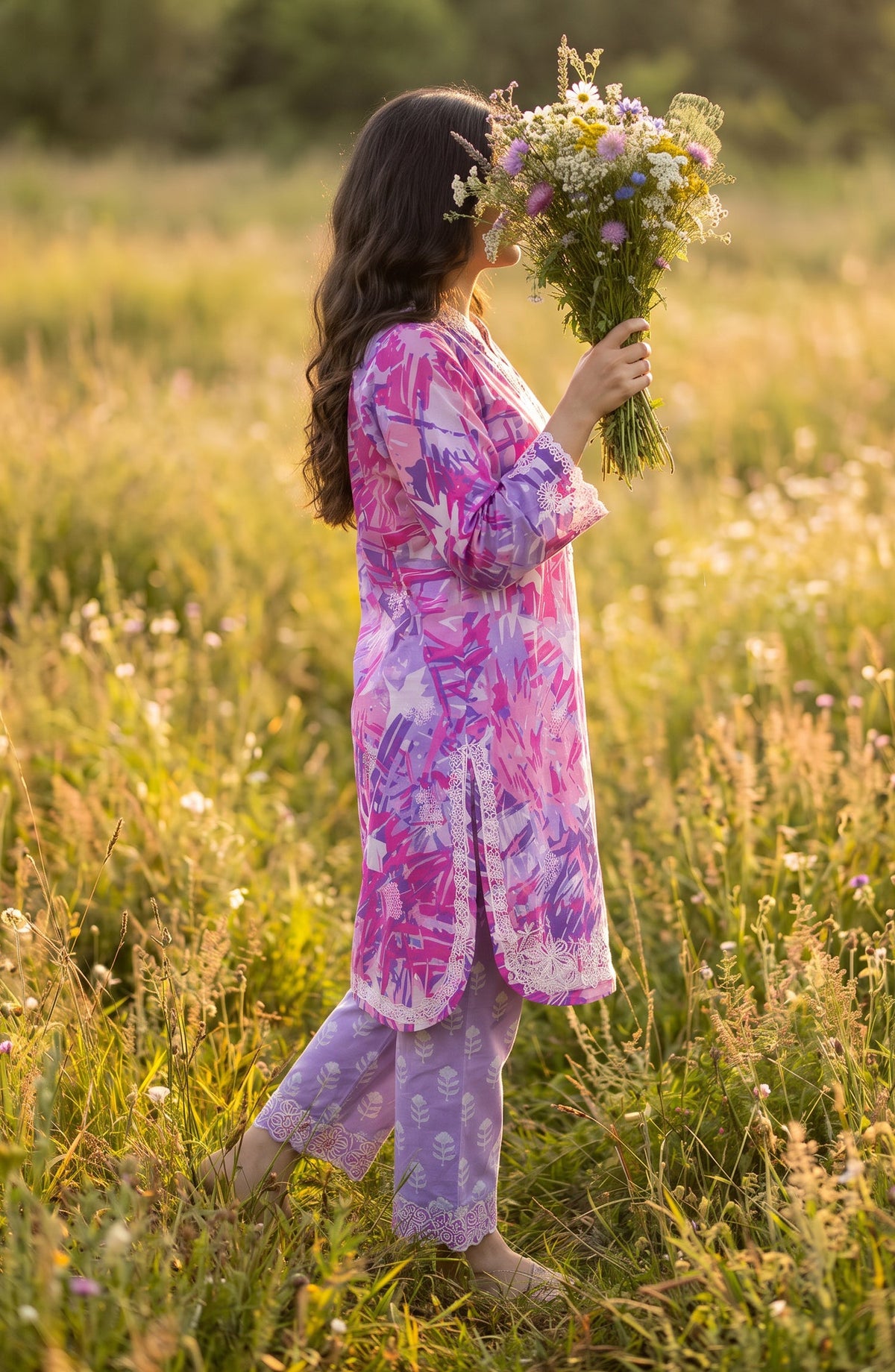 Amna Khadija Embroidered Chikankari Lawn Stitched 2 Piece Co ord Set - AKSE-22 - AM26ETRE - Pink - Summer Collection