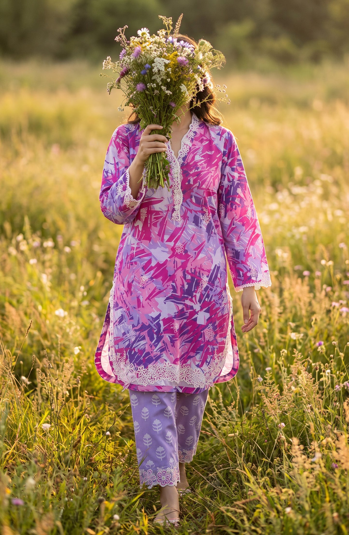 Amna Khadija Embroidered Chikankari Lawn Stitched 2 Piece Co ord Set - AKSE-22 - AM26ETRE - Pink - Summer Collection