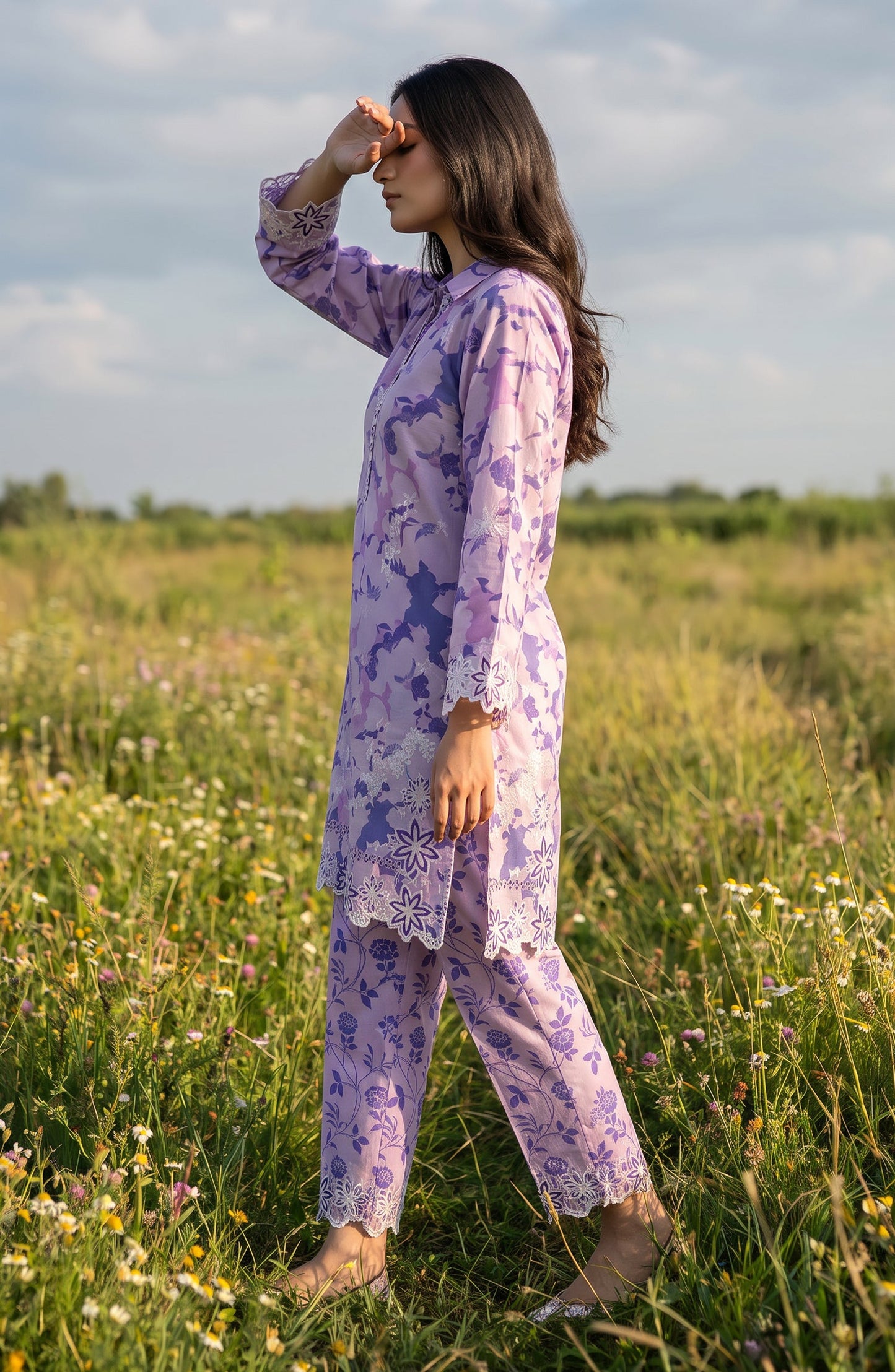 Amna Khadija Embroidered Chikankari Lawn Stitched 2 Piece Co ord Set - AKSE-23 - AM26ETRE - Purple - Summer Collection