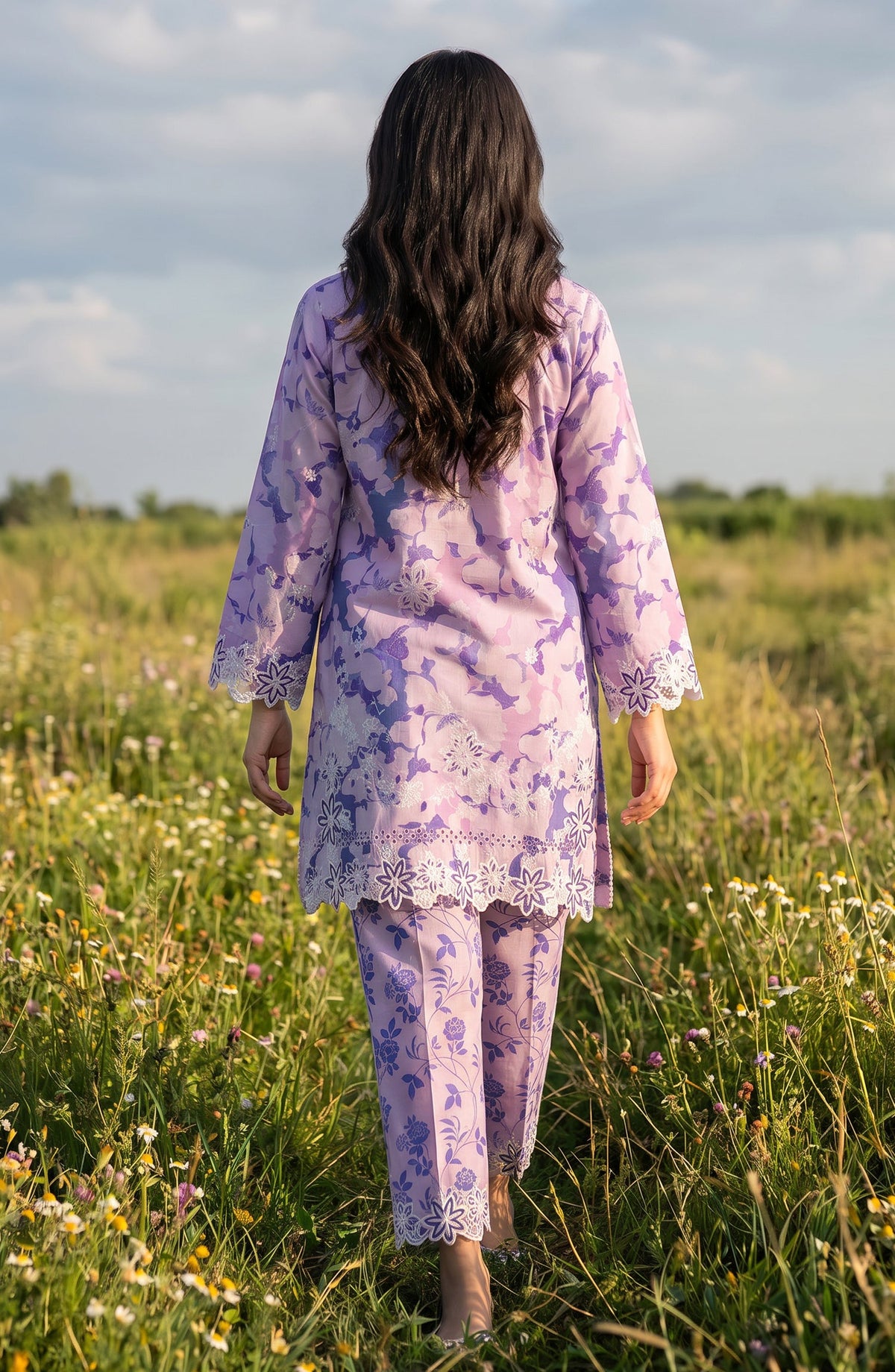 Amna Khadija Embroidered Chikankari Lawn Stitched 2 Piece Co ord Set - AKSE-23 - AM26ETRE - Purple - Summer Collection