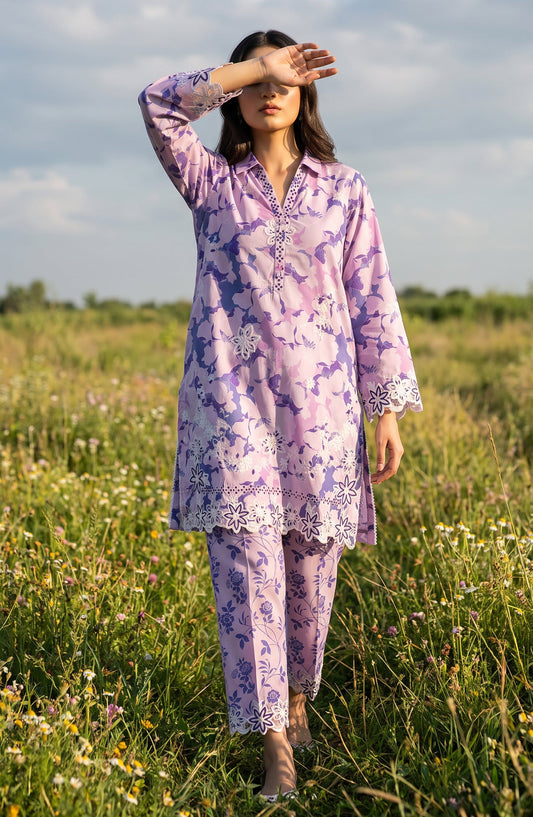 Amna Khadija Embroidered Chikankari Lawn Stitched 2 Piece Co ord Set - AKSE-23 - AM26ETRE - Purple - Summer Collection