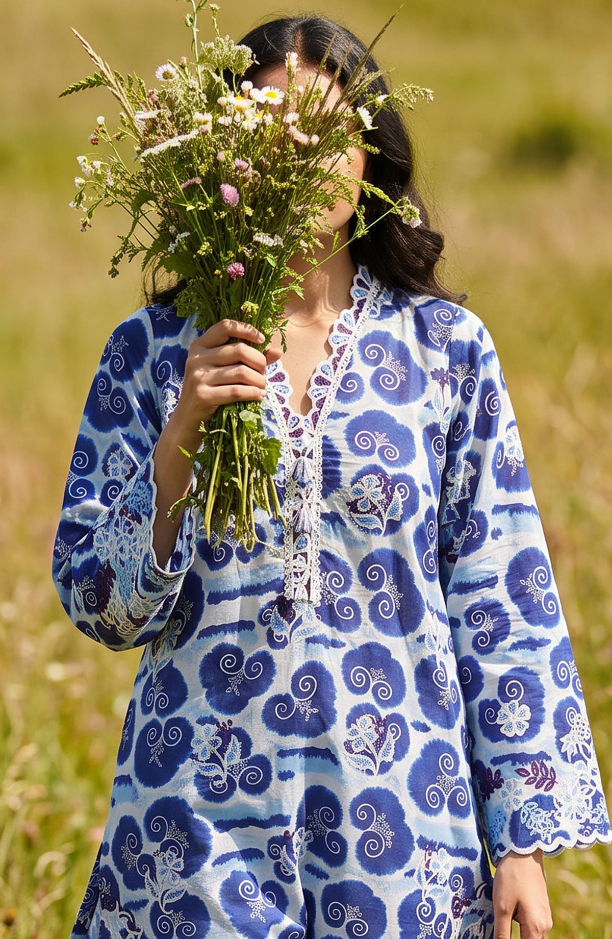 Amna Khadija Embroidered Chikankari Lawn Stitched 2 Piece Co ord Set - AKSE-24 - AM26ETRE - Blue - Summer Collection