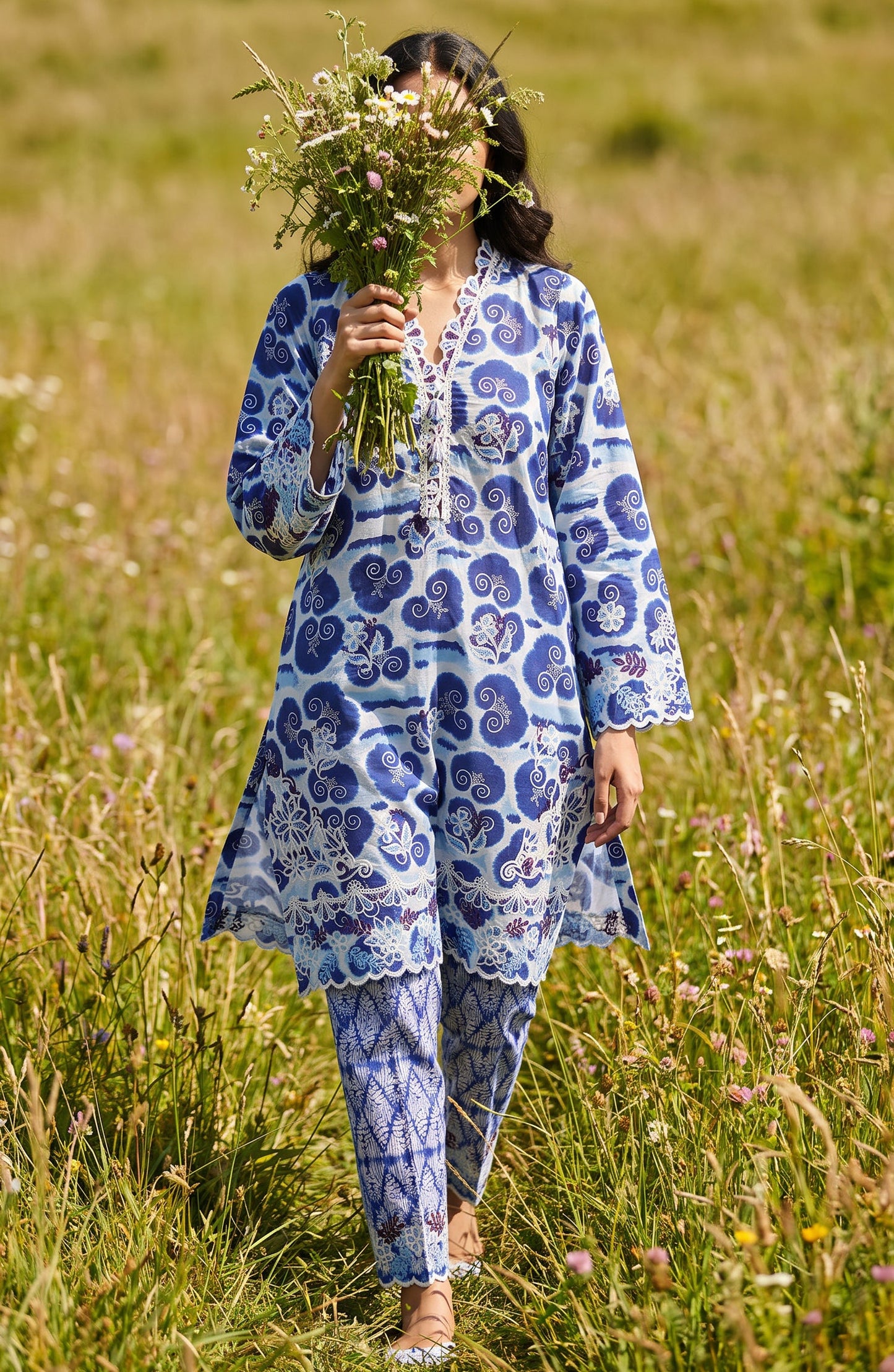 Amna Khadija Embroidered Chikankari Lawn Stitched 2 Piece Co ord Set - AKSE-24 - AM26ETRE - Blue - Summer Collection