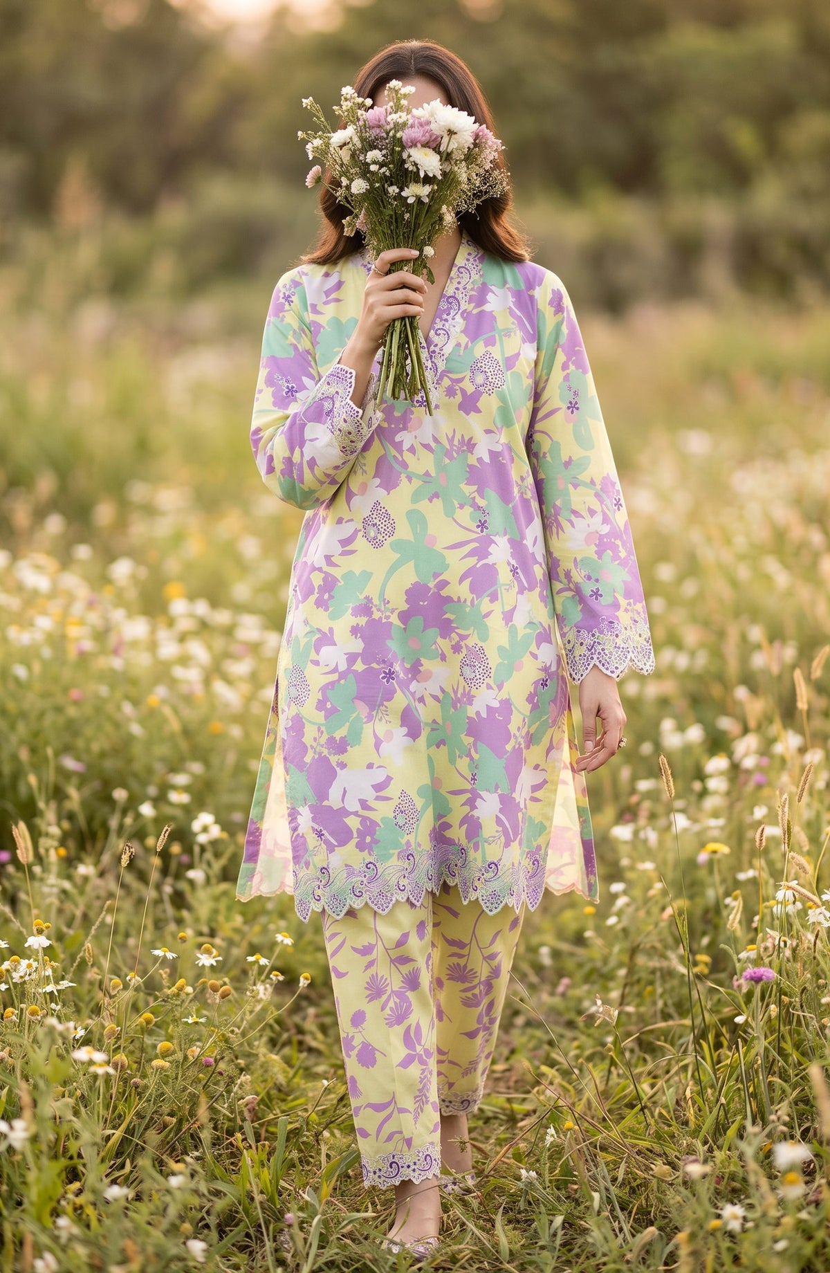 Amna Khadija Embroidered Chikankari Lawn Stitched 2 Piece Co ord Set - AKSE-25 - AM26ETRE - Multi - Summer Collection