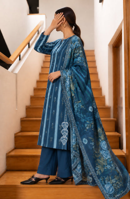 Amna Khadija Embroidered Cotton Stitched 3 Piece Suit - AKED-03 - AM26VRY - Blue - Summer Collection