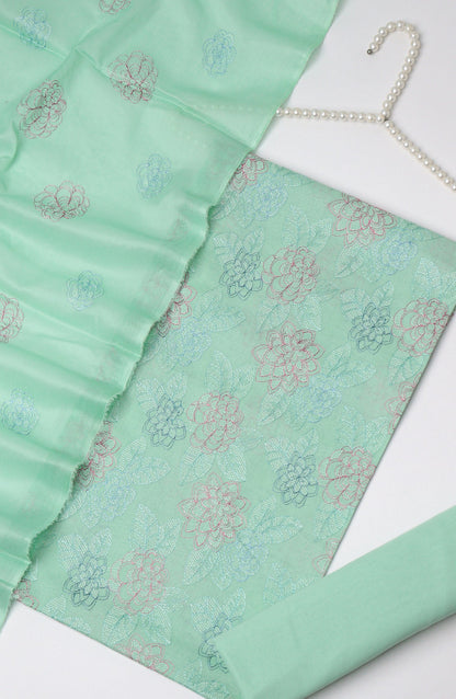 Amna Khadija Fancy Embroidered Lawn Unstitched 3 Piece Suit - D-07 - AM26FOU - Sea Green - Festive Collection